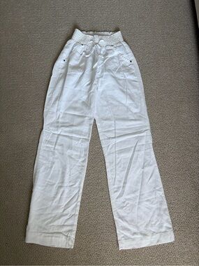 Ci Sono White Smocked Waist Wide-Leg Pants
